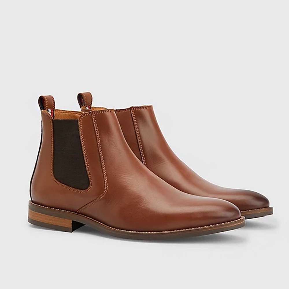 Tommy Hilfiger Syler Essential Leather Chelsea Boots Brown sz 8.5